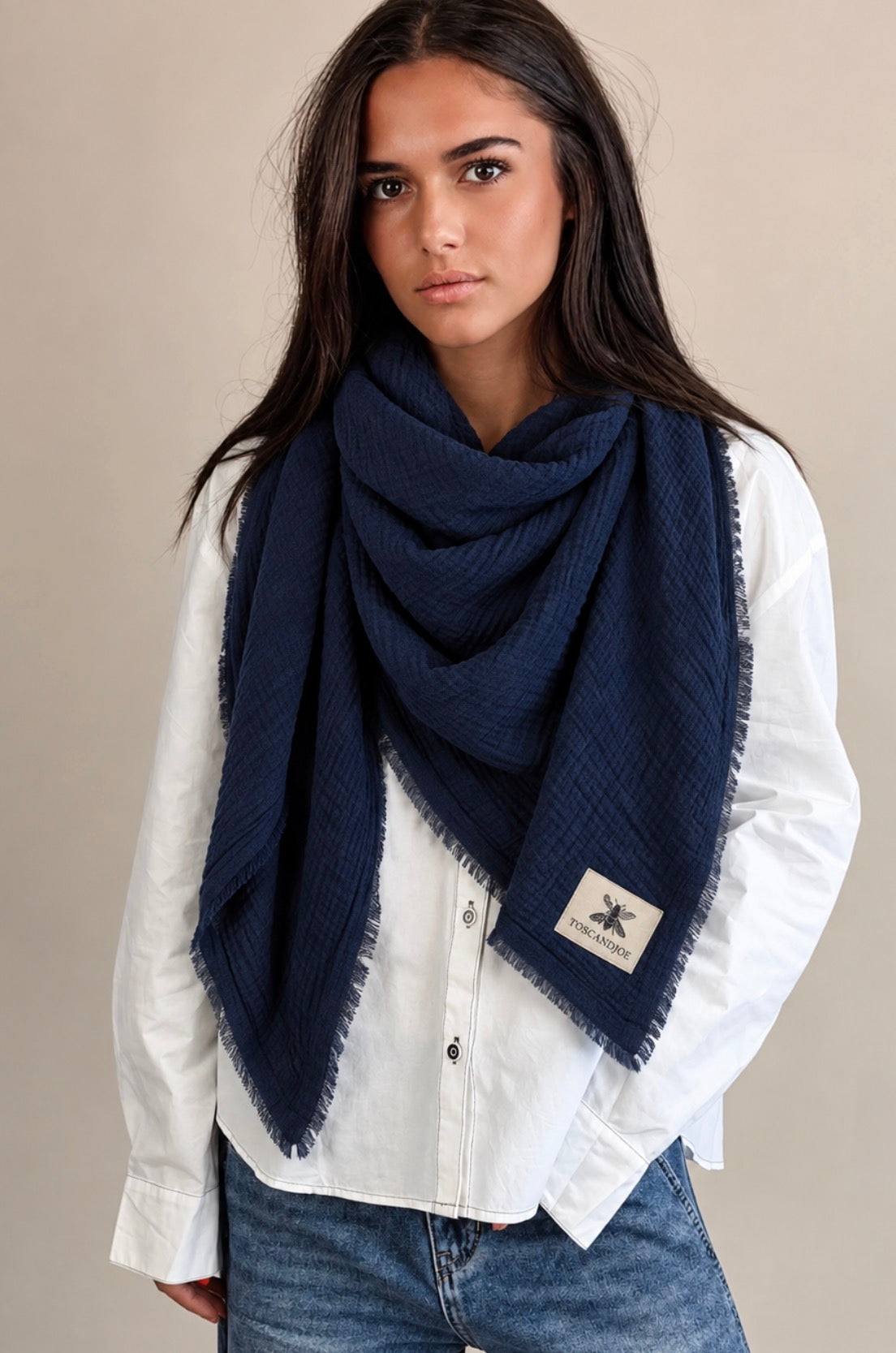 Echarpe Plaid Gaze de Coton Marine