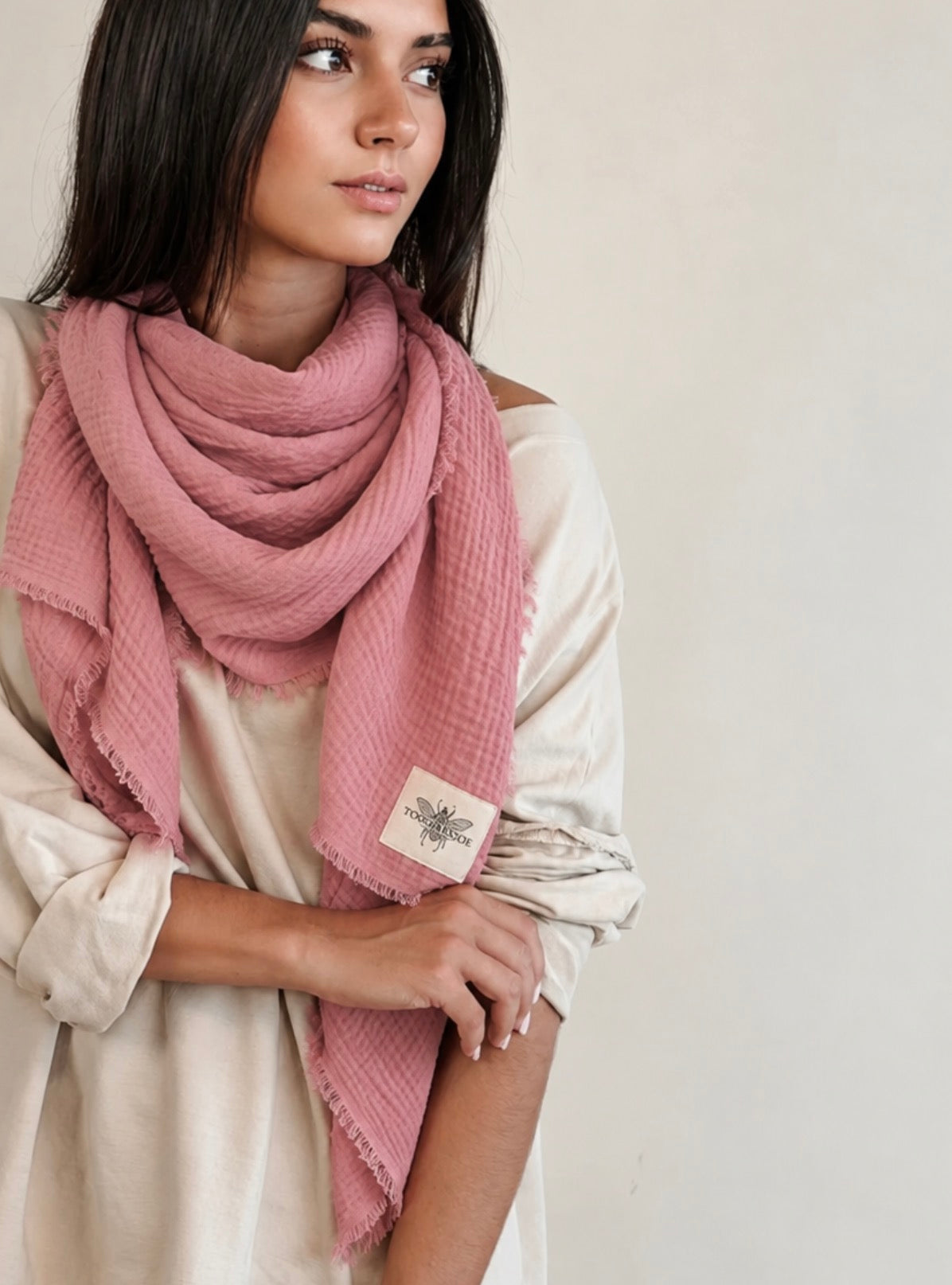 Echarpe Plaid Gaze de Coton Rose Poudré